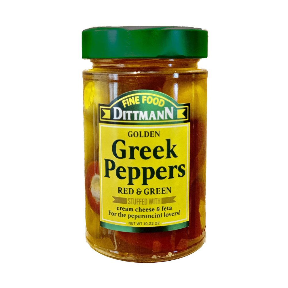 Fine Food Dittmann Red & Green Golden Greek Peppers stuffed ith cream cheese & feta 6 x 10.23 oz