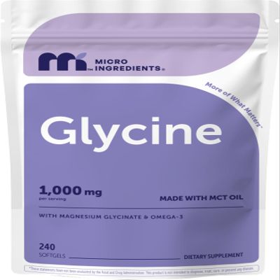 Micro Ingredients Glycine 1,000 mg Per Serving, 240 Softgels | Amino Acid Supplement with Magnesium Glycinate & Omega-3 | Made with MCT Oil | Non-GMO, Gluten Free
