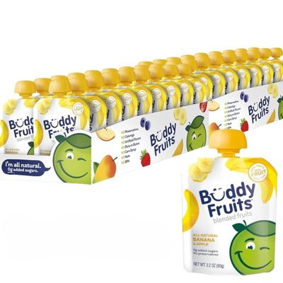Buddy Fruits Pure Blended Fruit Snacks To Go Banana and Apple Applesauce 3.2 oz Pouch (Pack of 50) Gluten-Nut-Dairy-Preservatives-BPA Free, Non GMO, Kosher