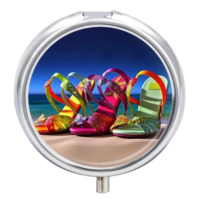 Colorful Sandals Shoes Pill Box 3 Compartments Portable Travel Pill Case Mini Medicine Organizer for Pocket Purse Metal Waterproof Medicine Container Holder Vitamin Fish Oil