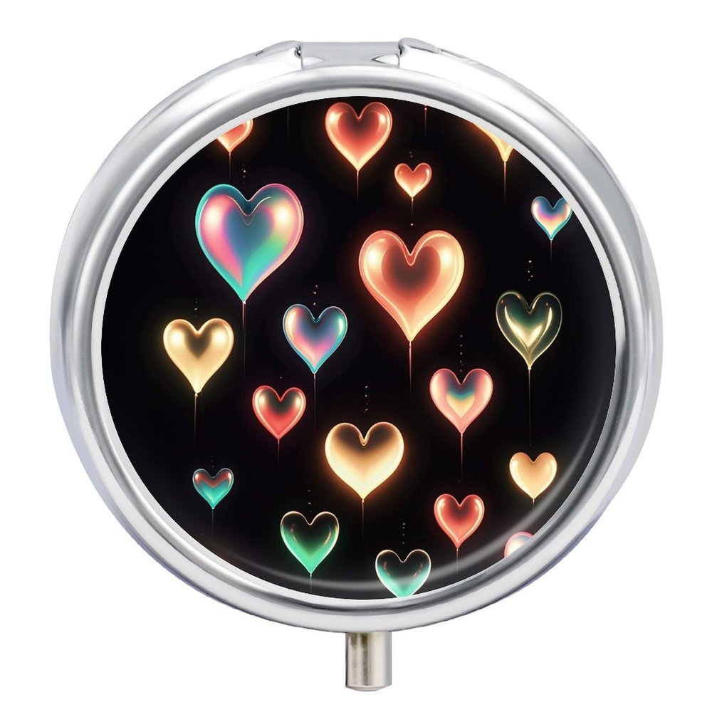 Glowing Love Pill Box 3 Compartment Small Pill Case Medicine Pill Dispenser Pill Container Holder to Hold Vitamins Medication Fish Oil and Supplements Pill Organizer