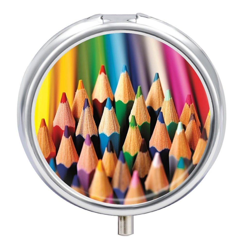 Colorful Paintbrush Pill Box 3 Compartments Portable Travel Pill Case Mini Medicine Organizer for Pocket Purse Metal Waterproof Medicine Container Holder Vitamin Fish Oil