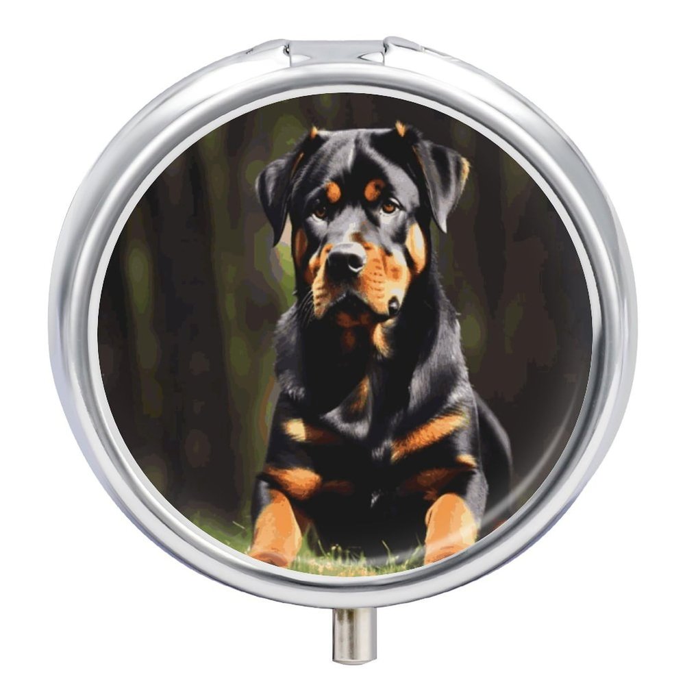 Rottweiler Wallpaper Pill Box 3 Compartment Small Pill Case Medicine Pill Dispenser Pill Container Holder to Hold Vitamins Medication Fish Oil and Supplements Pill Organizer
