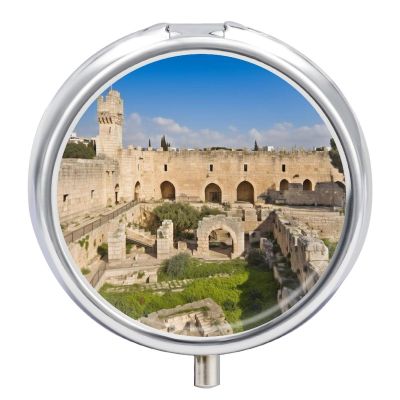 Israel at The Tower Pill Box 3 Compartments Portable Travel Pill Case Mini Medicine Organizer for Pocket Purse Metal Waterproof Medicine Container Holder Vitamin Fish Oil