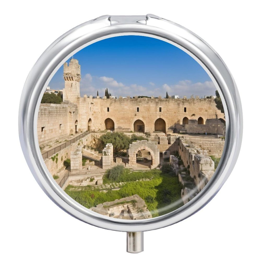 Israel at The Tower Pill Box 3 Compartments Portable Travel Pill Case Mini Medicine Organizer for Pocket Purse Metal Waterproof Medicine Container Holder Vitamin Fish Oil