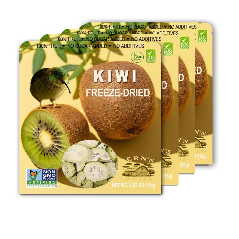 Freeze-Dried SOUR KIWI Healthy, Gluten-Free, Crispy & Delicious, Crunchy & Tangy Snack, Ideal for Desserts, Topping for Yogurt, Oatmeal, Smoothie On-the-Go Snacking (Bags of 4 (0.53 oz Each), KIWI)