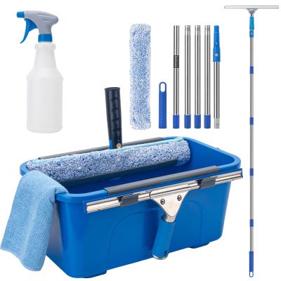 Professional Window Cleaning Kit with 6ft Long Handle, 3 Gallon Bucket