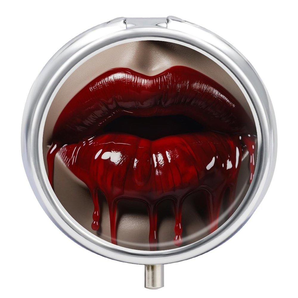 Red Lips Pill Box 3 Compartments Portable Travel Pill Case Mini Medicine Organizer for Pocket Purse Metal Waterproof Medicine Container Holder Vitamin Fish Oil