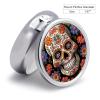 Sugar Skulls Pill Box 3 Compartments Portable Travel Pill Case Mini Medicine Organizer for Pocket Purse Metal Waterproof Medicine Container Holder Vitamin Fish Oil view 2