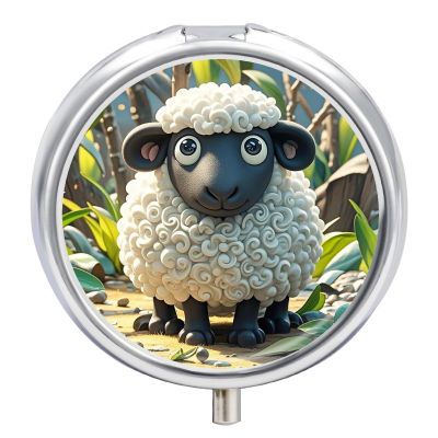 Cartoon Black White Sheep Pill Box 3 Compartment Small Pill Case Medicine Pill Dispenser Pill Container Holder to Hold Vitamins Medication Fish Oil and Supplements Pill Organizer