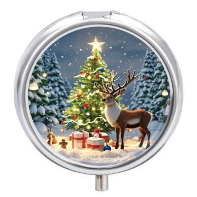 Christmas Tree and Reindeer Pill Box 3 Compartment Small Pill Case Medicine Pill Dispenser Pill Container Holder to Hold Vitamins Medication Fish Oil and Supplements Pill Organizer