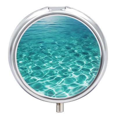 Blue Aqua Pool Water Pill Box 3 Compartments Portable Travel Pill Case Mini Medicine Organizer for Pocket Purse Metal Waterproof Medicine Container Holder Vitamin Fish Oil