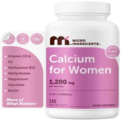 Calcium Supplements for Women 1200mg Per Serving Vitamin D3 K2, 240 Tablets | 9-in-1 Calcium Complex for Women with Folate, Collagen, Magnesium Glycinate & Boron | Bone Health Support* | Non-GMO