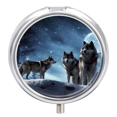 Wolfs Pill Box 3 Compartments Portable Travel Pill Case Mini Medicine Organizer for Pocket Purse Metal Waterproof Medicine Container Holder Vitamin Fish Oil
