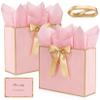Vidroxin Pink Gift Bags Medium 12.6x9.8x4.3, 2Pcs Luxury Gift Bags with Bow Ribbon for Bridesmaid Wedding Baby Shower Thanksgiving Birthday Easter Christmas (Pink Gold) view 1
