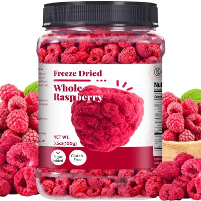 Freeze Dried Whole Raspberries 3.53oz (100g) 100% Natural, No Sugar Added | Crunchy Whole Berry Snack for Baking, Yogurt & Smoothies | Large Resealable Jar