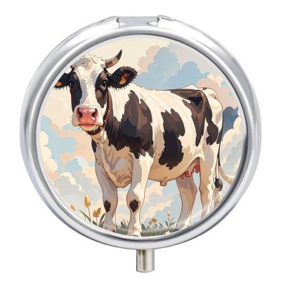 Dairy Cow Pill Box 3 Compartment Small Pill Case Medicine Pill Dispenser Pill Container Holder to Hold Vitamins Medication Fish Oil and Supplements Pill Organizer