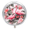 Flamingo Floral Printed Pill Box 3 Compartments Portable Travel Pill Case Mini Medicine Organizer for Pocket Purse Metal Waterproof Medicine Container Holder Vitamin Fish Oil view 1