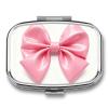 Pill Box Pink Bow Travel Pill Organizer 2-Compartment Portable Medicine Case with Mirror Design for Vitamins, Jewelry & Essentials Durable Pocket Pillbox for Purse, Camping view 1