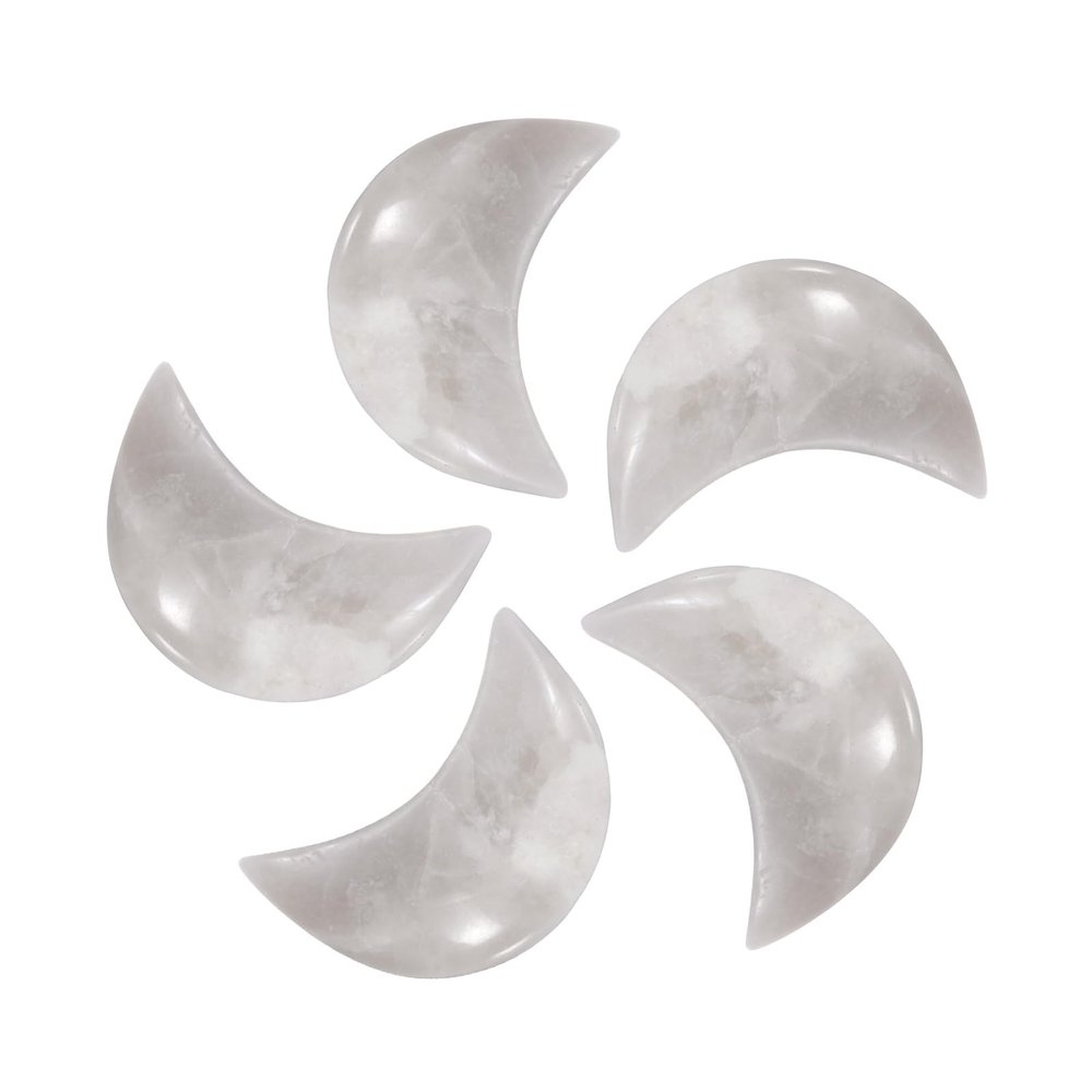 MECCANIXITY 5 Pcs Moon Crystal Worry Stone, 0.5 Inch Length Natural Agate Moon Gemstone Bulk, Carved Pocket Stones for Meditation Balancing Pendant Decor