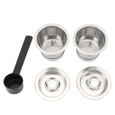 Reusable Coffee Pod, Stainless Steel Coffee Capsule, 304 Food Grade Dense Mesh Filter, Refillable Coffee Pod with Lids and Spoon for Nespresso Machines, Easy to Clean Dishwasher Sa