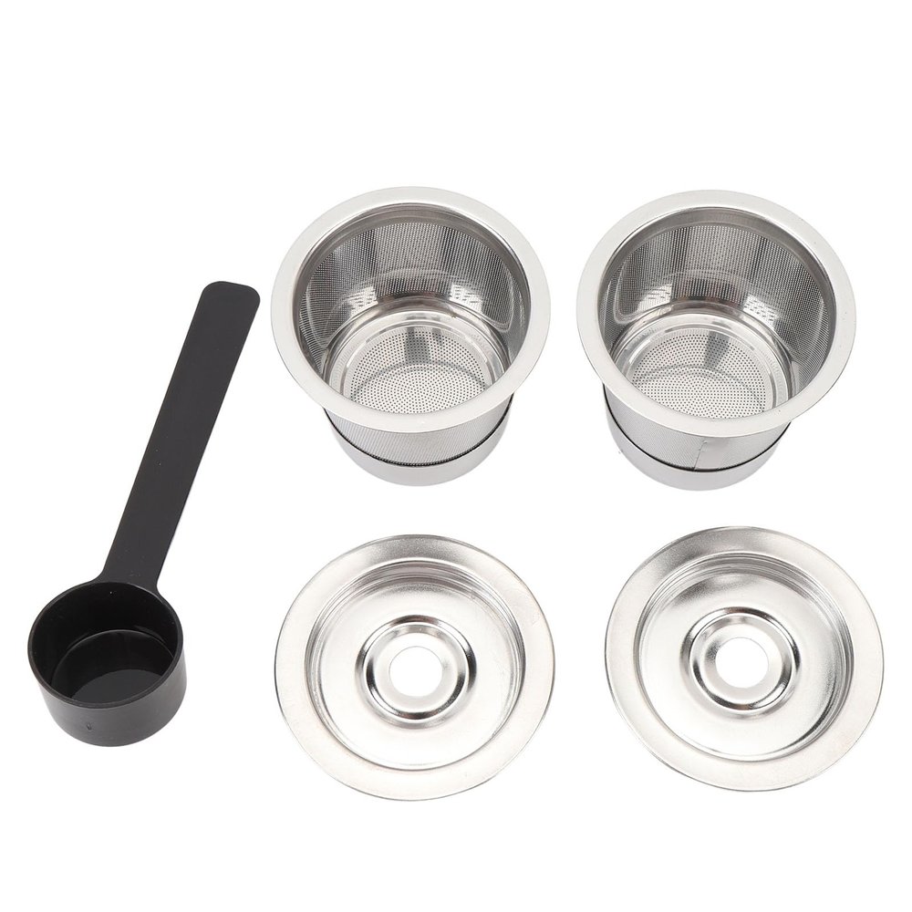 Reusable Coffee Pod, Stainless Steel Coffee Capsule, 304 Food Grade Dense Mesh Filter, Refillable Coffee Pod with Lids and Spoon for Nespresso Machines, Easy to Clean Dishwasher Sa