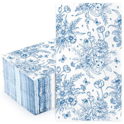 100 Pack Blue Floral Napkins | Floral Paper Napkins Decorative Spring Wildflower Napkin for Decoupage, Tea Party Decoration, Mother's Day, Wedding, Bridal & Baby Shower (Blue)