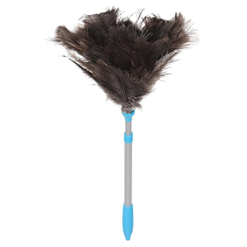 CATIEBYE Extendable Soft Plumage Duster with Blue Handle, Reusable Brush for Ceiling Fan Dusting, High Ceiling Cleaning, Blinds, and Furniture Maintenance