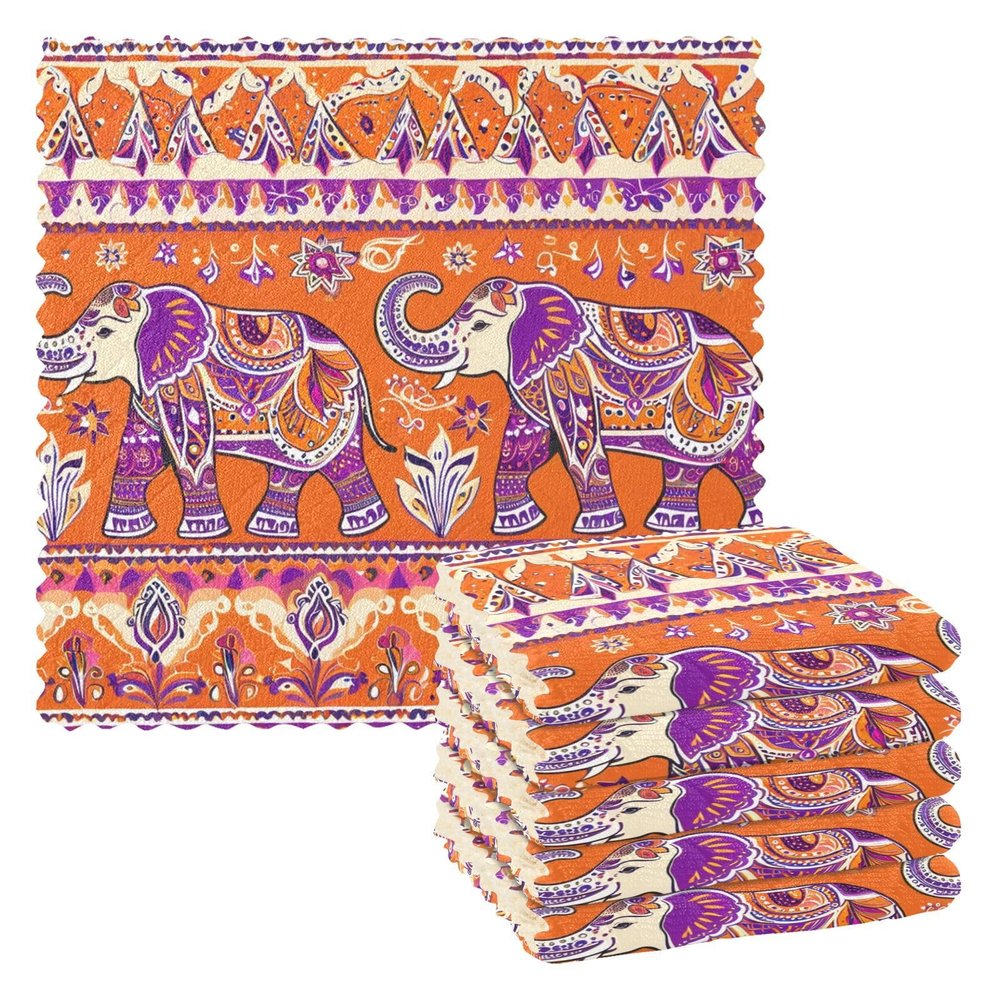 Loancwa Bohemian Elephants Motif Microfiber Towel for Kitchen Kitchen Tea Towels Funny Cotton Terry Dish Towels Easter Hand Towels for Kitchen Color 11x11in