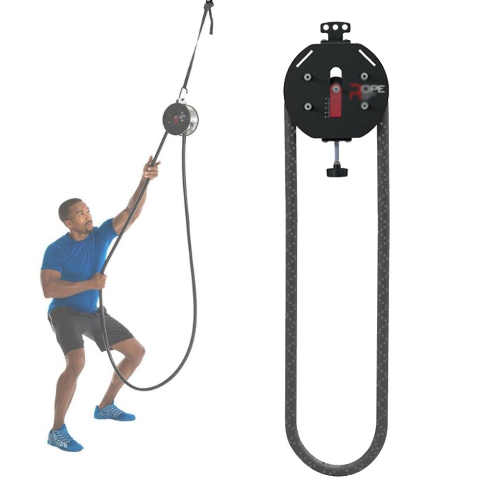 Adjustable Resistance Cable Pulley Machine, Endless Rope Trainer, Premium Nylon Rope for Full-Body Workout at Home or Gym, Red