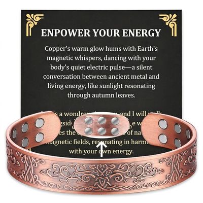 MagEnergy Copper Bracelet for Men, 18X Strength Magnetic Bracelet with 3800 Gauss Magnets, 99.99% Pure Solid Copper, Men's Jewelry Gift (Copper-Tree of Love)