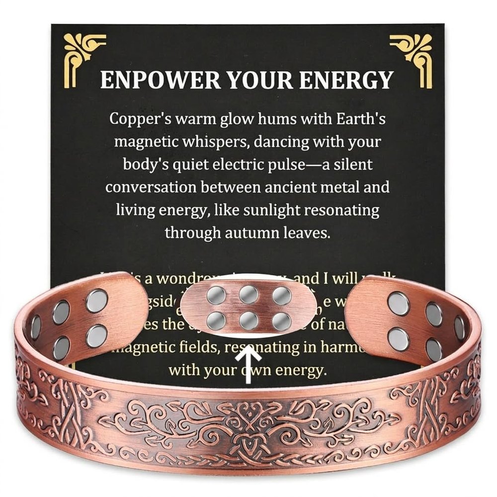 MagEnergy Copper Bracelet for Men, 18X Strength Magnetic Bracelet with 3800 Gauss Magnets, 99.99% Pure Solid Copper, Men's Jewelry Gift (Copper-Tree of Love)
