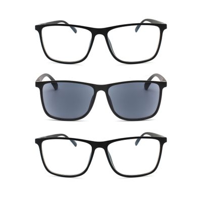 2SeeLife Durable Large TR-90 Reading Glasses Multipack for Men Medium-Wide Fit, Flex Sturdy Frame, Spring Hinges, Premium Readers, 2 Black Matte, Black (Sun Readers), +3.00