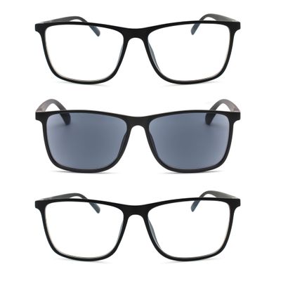 2SeeLife Durable Large TR-90 Reading Glasses Multipack for Men Medium-Wide Fit, Flex Sturdy Frame, Spring Hinges, Premium Readers, 2 Black Matte, Black (Sun Readers), +1.00
