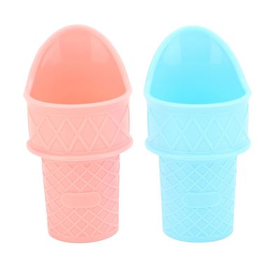2pcs Plastic Mini Ice Cream Cone Scoop Reusable Ice Cream Cone Frozen Treat Cup,Suitable for Popsicles, Yogurt, Etc. Great Party Gifts (Pink Blue)