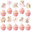 40 PCS Bear Baby Shower Cupcake Toppers Carriage Moon Star Oh Baby Girl Cupcake Picks It's a Girl Balloon Bear Cupcake Decorations for Baby Shower Girls Birthday Party Cake Decorations Supplies Pink view 1