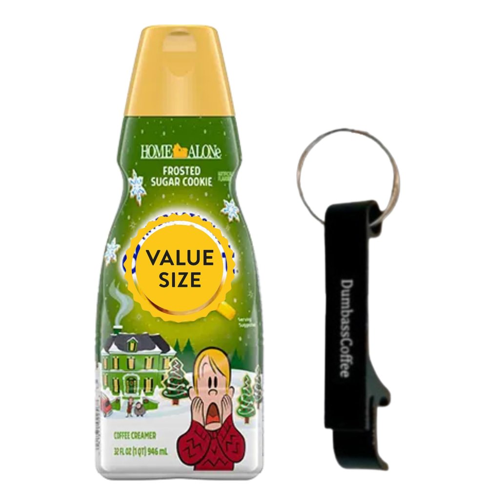 Premium Liquid Coffee Creamer, 32 fl oz Liquid Non-Dairy Creamer for Coffee with Dumbass Coffee Bottle Opener Keychain (Frosted Sugar Cookie) Keychain