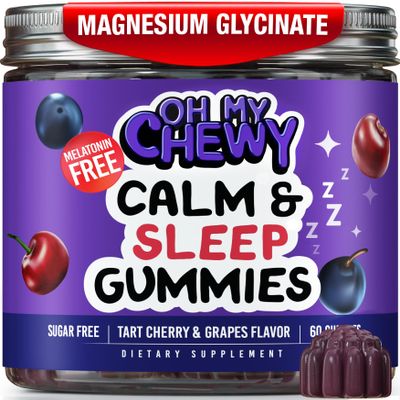 OH MY CHEWY Magnesium Glycinate Gummies for Kids & Teens - Sleep & Chillax Sugar-Free and Melatonin-Free Magnesium Supplement with Chamomile, L-Theanine and Lemon Balm - 60 Count