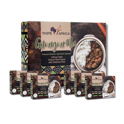 Authentic Taste Africa Peanut Butter Spinach Sauce with Steamed Rice - Traditional West African Peanut Beef Stew Frozen Meal - Gnougou-Na - 6PCK