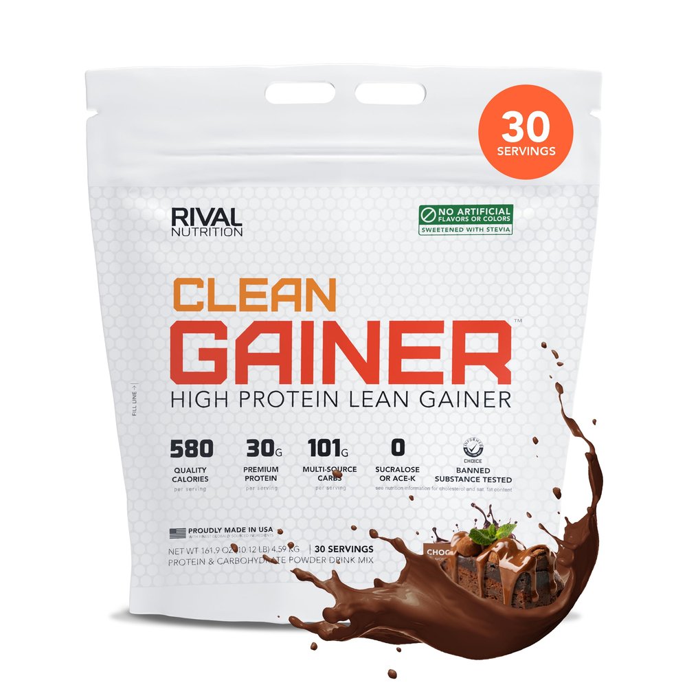 RIVAL NUTRITION Clean Gainer Chocolate Fudge High-Protein Lean Gainer Powder I 10 Lb, 30 Servings I 580 Calories, 30g Protein, 101g Multi-Source Carbs Per Serving I Natural Flavors, Clean Ingredients