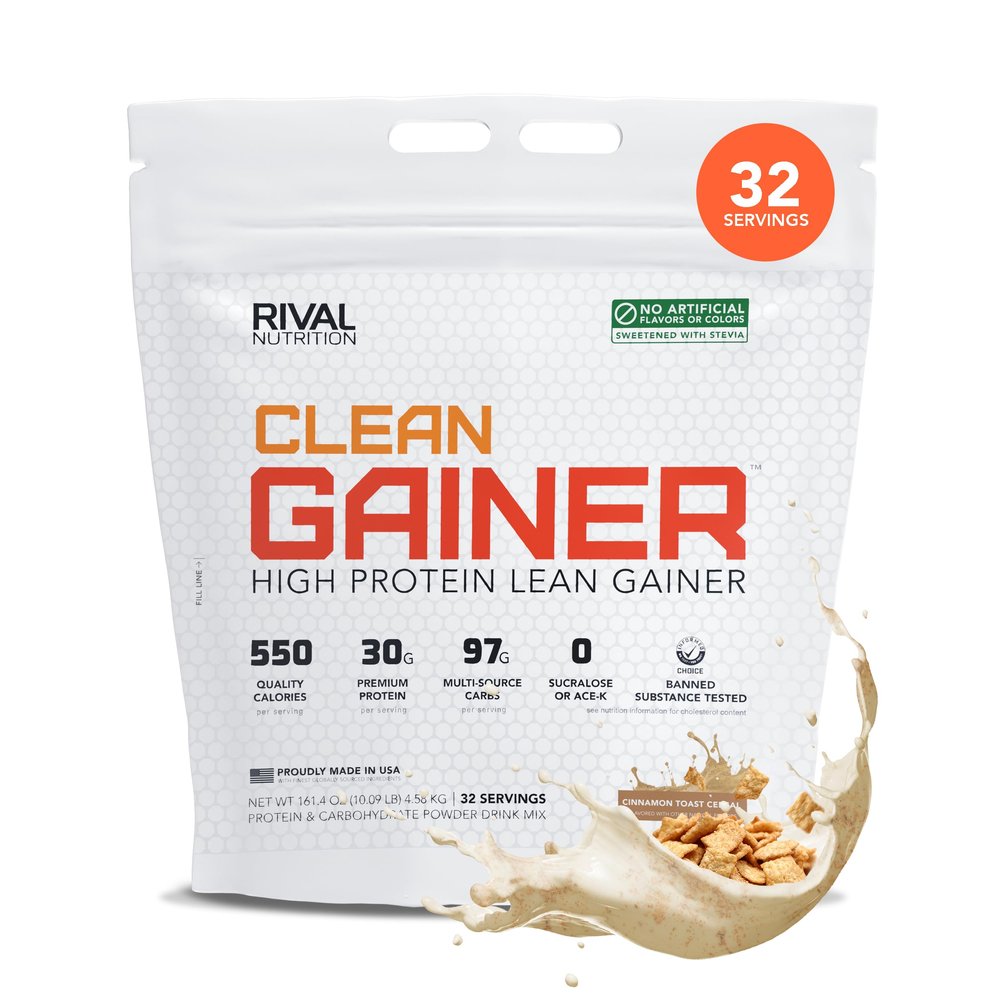 RIVAL NUTRITION Clean Gainer High-Protein Lean Gainer Powder Cinnamon Toast Cereal 10 Lb I 32 Servings with 550 Calories, 30g Protein, 97g Multi-Source Carbs I Natural Flavors, Clean Ingredients