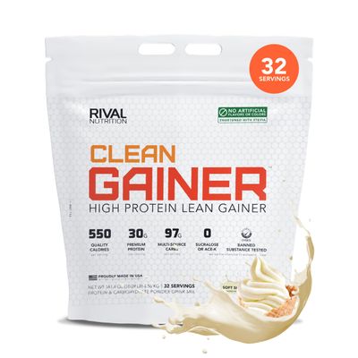 RIVAL NUTRITION Clean Gainer High-Protein Lean Gainer Powder Soft Serve Vanilla 10 Lb I 32 Servings with 550 Calories, 30g Protein, 97g Multi-Source Carbs I Natural Flavors, Clean Ingredients