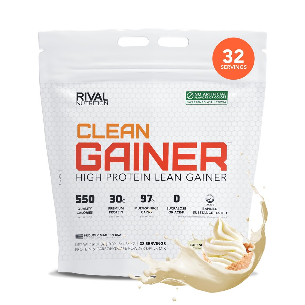 RIVAL NUTRITION Clean Gainer High-Protein Lean Gainer Powder Soft Serve Vanilla 10 Lb I 32 Servings with 550 Calories, 30g Protein, 97g Multi-Source Carbs I Natural Flavors, Clean Ingredients