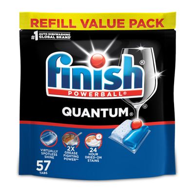 Finish Quantum Dishwasher Pods, No Pre-Rinse Dishwasher Detergent Soap Removes 24HR Dried-On Stain and Grease, Leaving a Virtually Spotless Shine, 57 Count