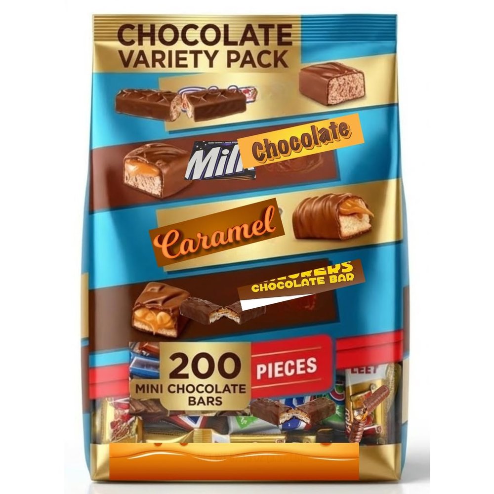 200-Piece Mini Chocolate Bars Bulk Pack Assorted Bite-Size Candy for Parties, Holidays, and Everyday Snacking
