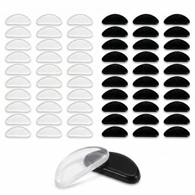 30 Pairs Glasses Nose Pads, D-Shaped Silicone Anti-Slip Nose Pad Stickers for Eyeglasses & Sunglasses, Soft Adhesive Nose Pieces, 15 Clear + 15 Black, 0.8" x 0.4" x 0.04"