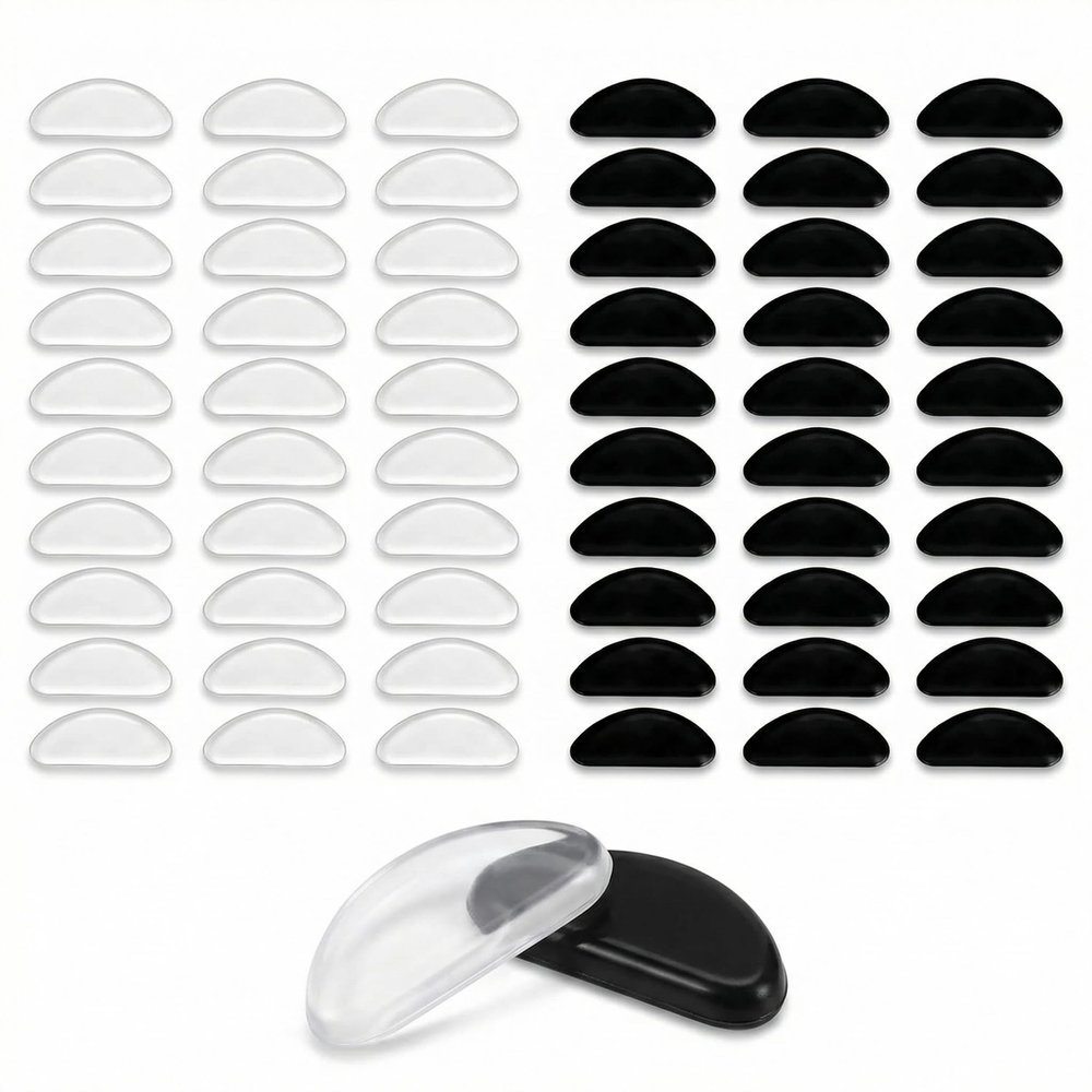 30 Pairs Glasses Nose Pads, D-Shaped Silicone Anti-Slip Nose Pad Stickers for Eyeglasses & Sunglasses, Soft Adhesive Nose Pieces, 15 Clear + 15 Black, 0.8" x 0.4" x 0.04"