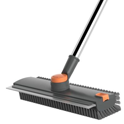 4 in 1 Floor Scrub Brush with Squeegee Long Handle Grout Brush 52'' 2026 Upgraded Multi-Functional Stiff Bristle Cleaning Scrub Brush Rotating Tile Brush for Cleaning Bathroom Patio, Pool, Garage