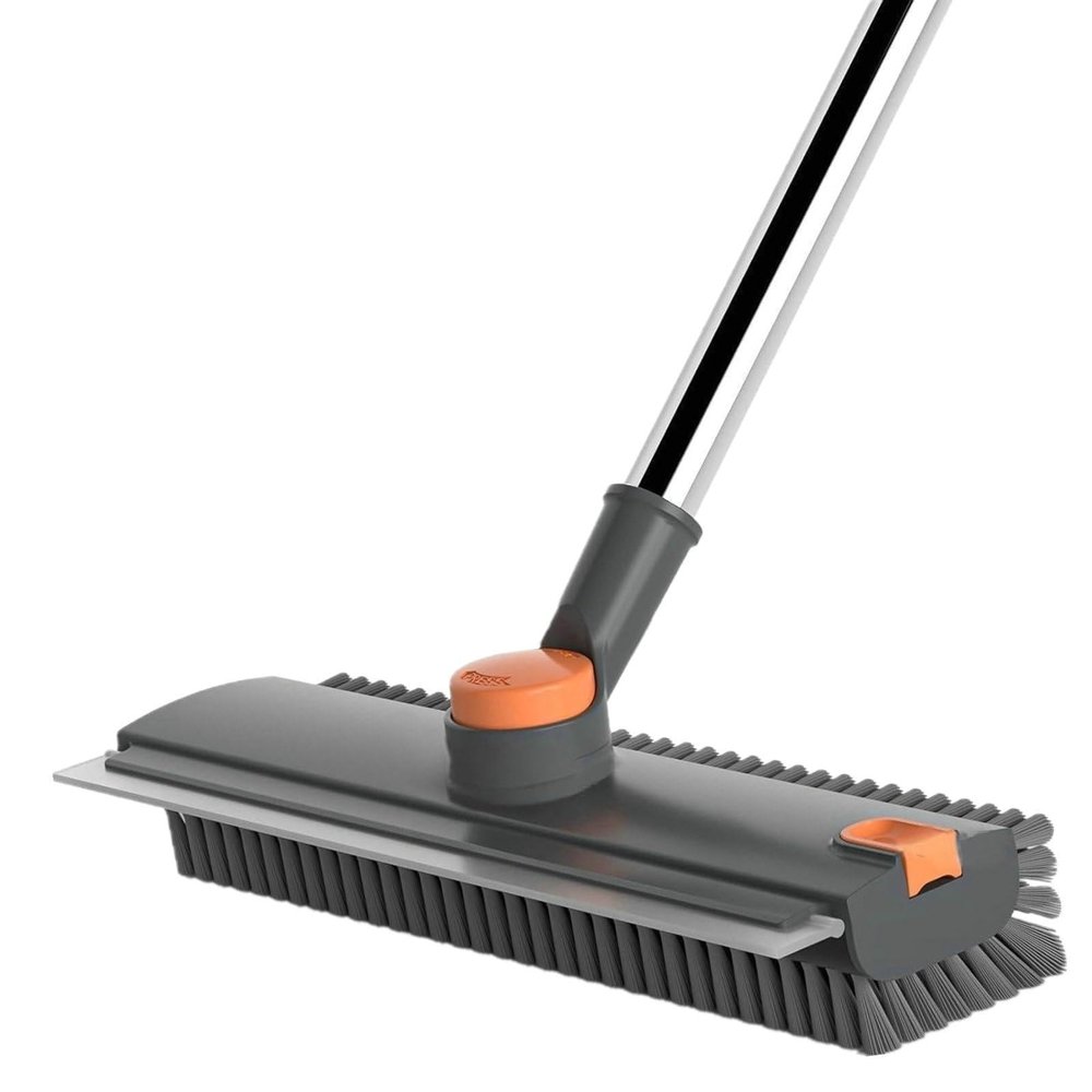 4 in 1 Floor Scrub Brush with Squeegee Long Handle Grout Brush 52'' 2026 Upgraded Multi-Functional Stiff Bristle Cleaning Scrub Brush Rotating Tile Brush for Cleaning Bathroom Patio, Pool, Garage
