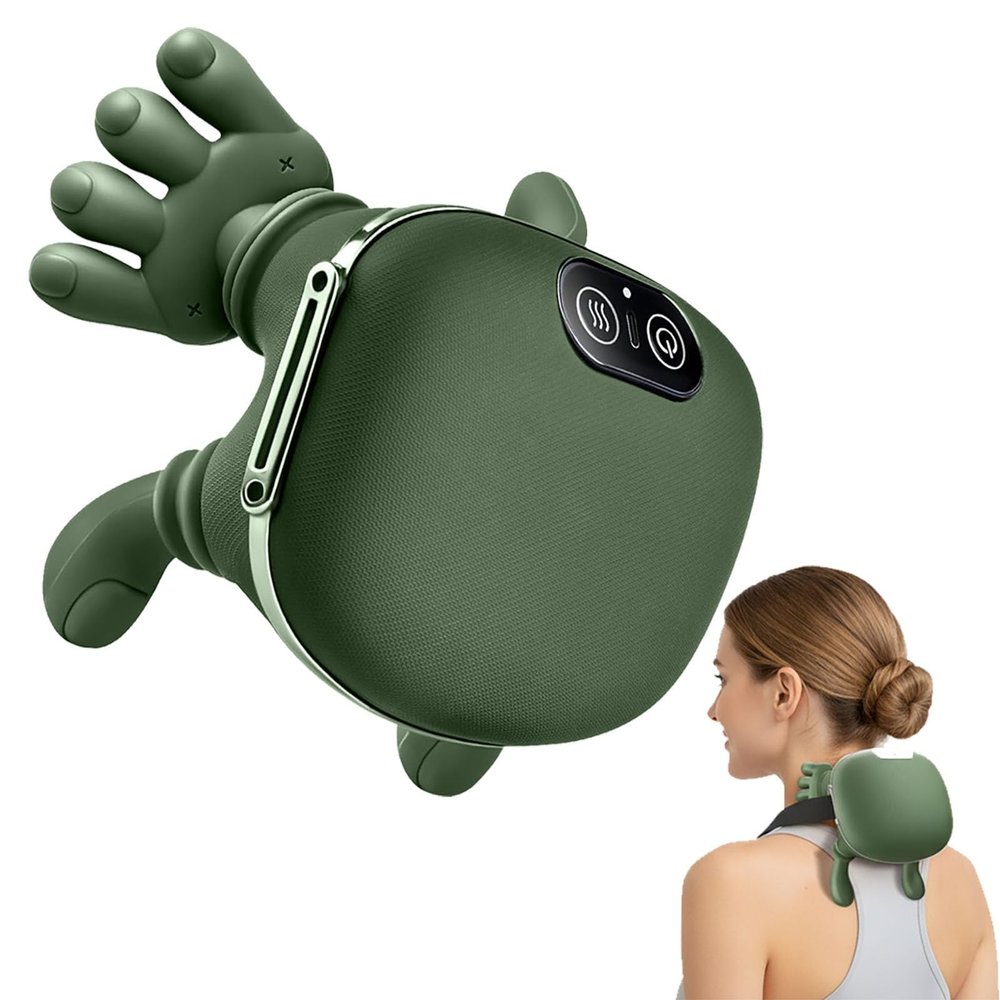 NRQCJM Wearable Neck and Shoulder Massager with Heat, Hands-Free Bionic 4D Kneading Design, Hand-Shaped Finger Style Massage Sensation, Adjustable Straps for Home Office Use